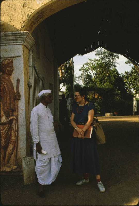 Soteriou with Gandhian papermaker S. B. Khodke at All-India Village Industries Association gate